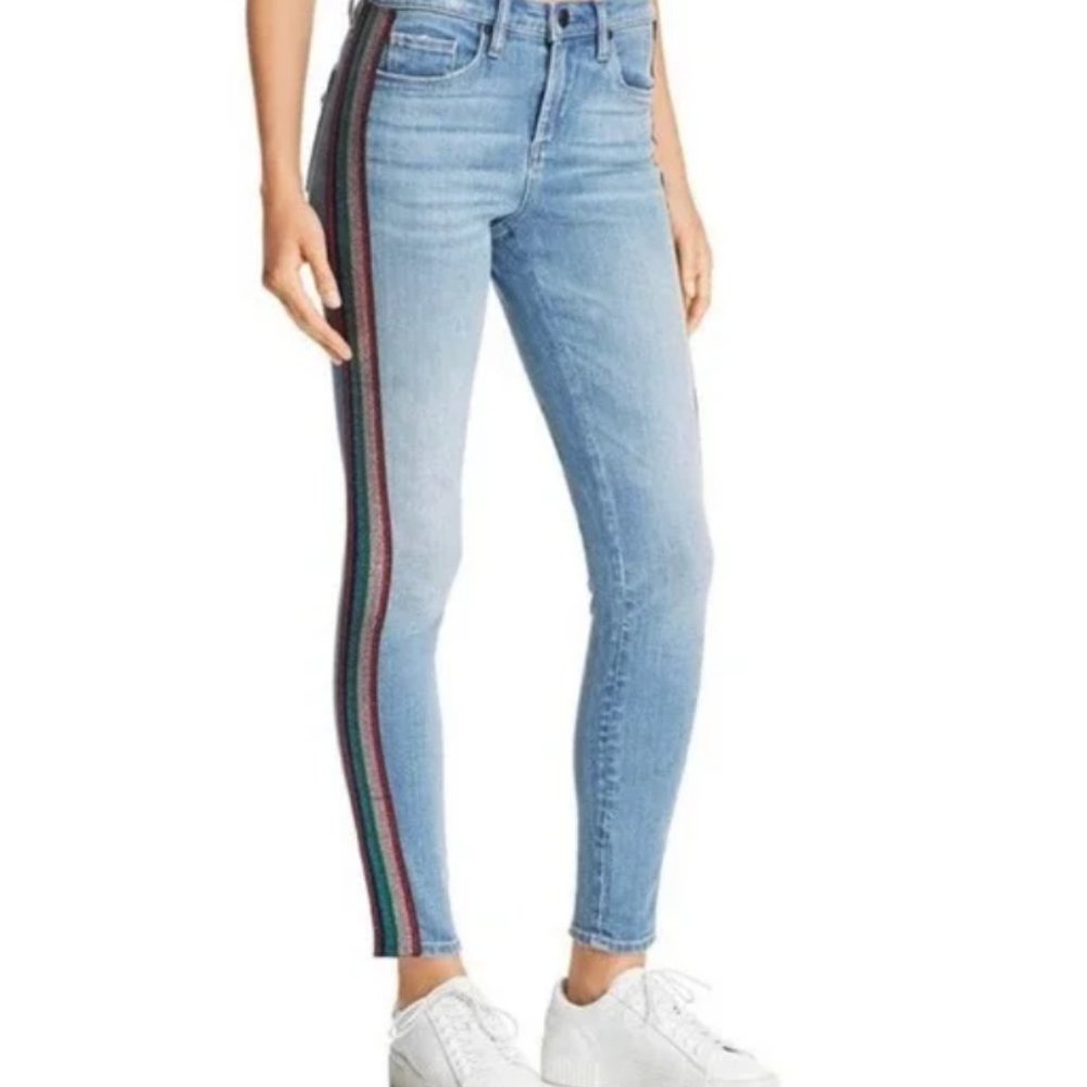 Blank NYC Bond Ankle Skinny Jeans with Shiny Rainbow Stripe Size 26